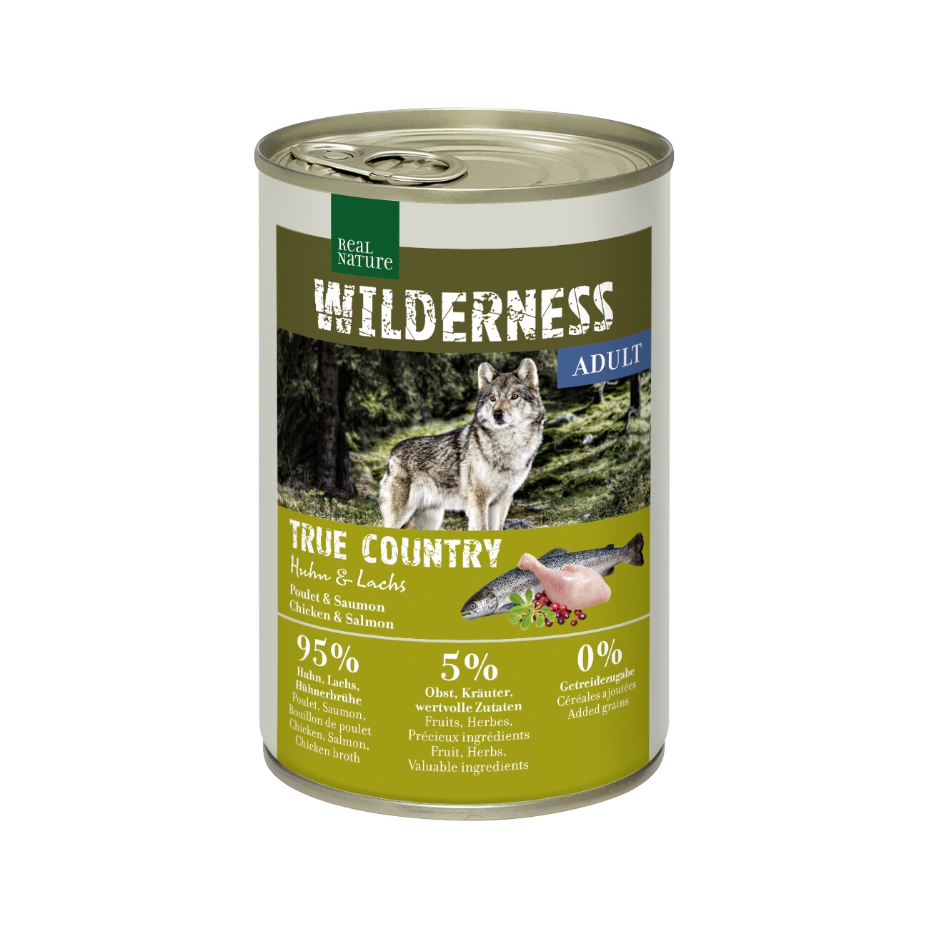 REAL NATURE WILDERNESS Nassfutter Hund, Adult, True Country, Huhn und Lachs 6x400 g