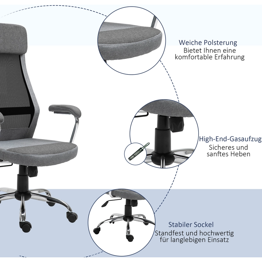 Vinsetto Bürostuhl ergonomisch und mit hoher Rückenlehne Hellgrau, Schwarz