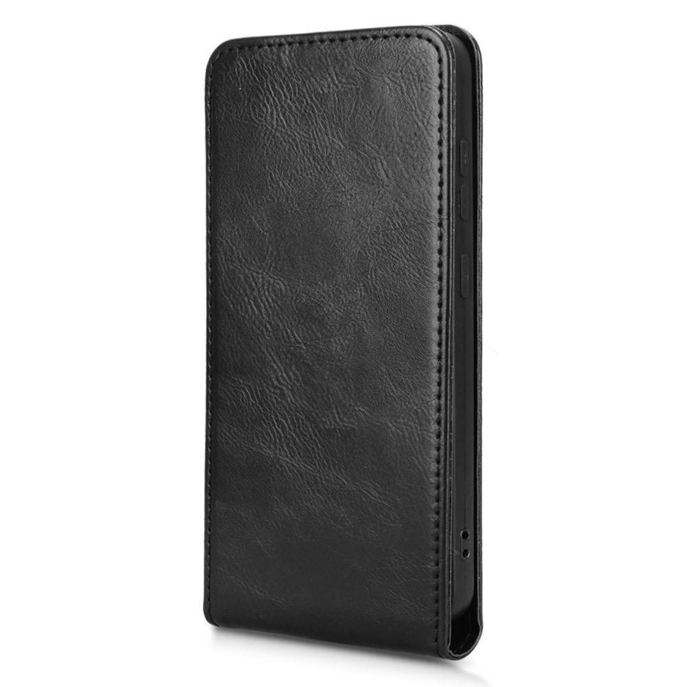 Samsung Galaxy S25 Edge Leder Tasche Flip Cover Vertikal im Retro Look mit Kartenfach - Schwarz