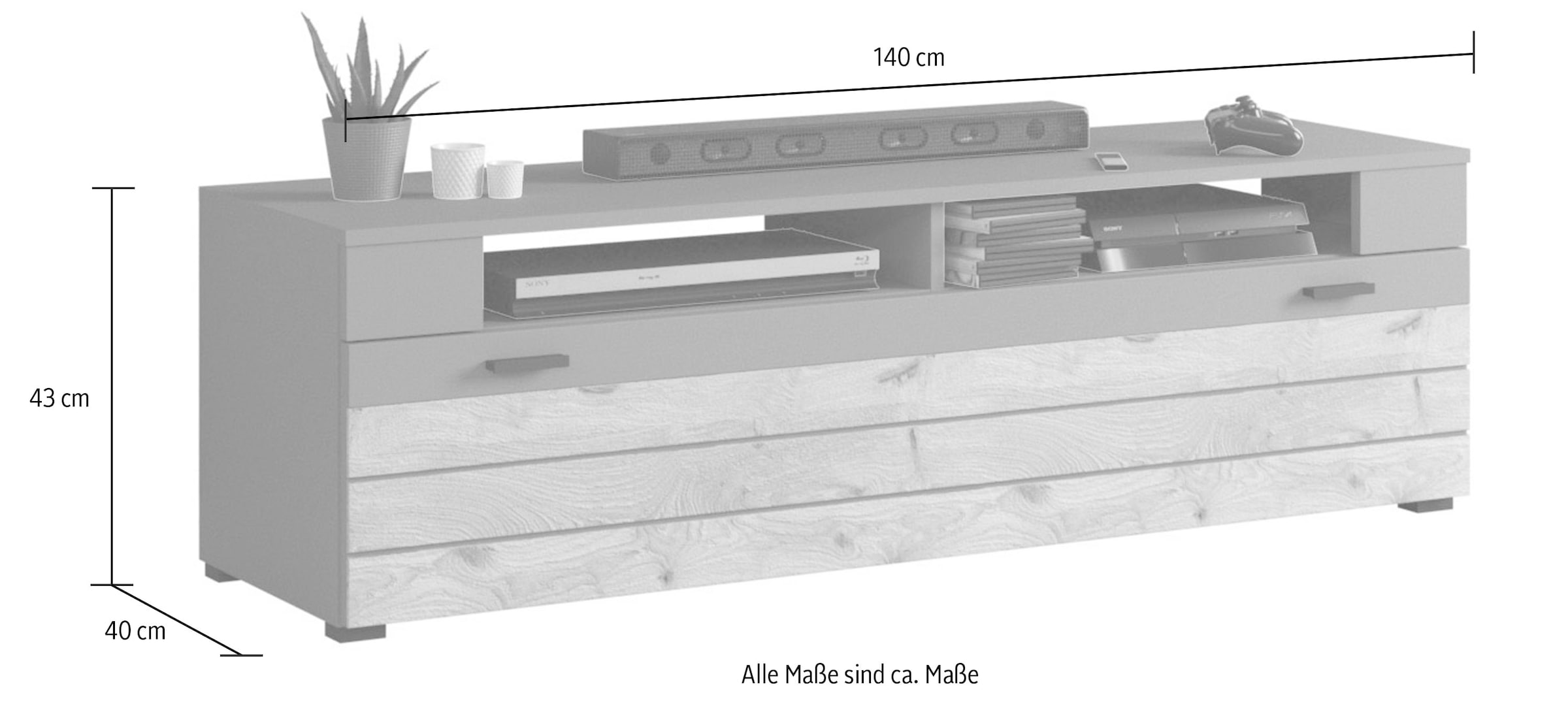 INOSIGN Lowboard »Aalborg, Breite 140 cm, 1 Klappe, 2 offene Fächer, Metallgriffe« TV-Möbel, TV-Schrank, TV-Lowboard, Mediaboard, Wohnmöbel