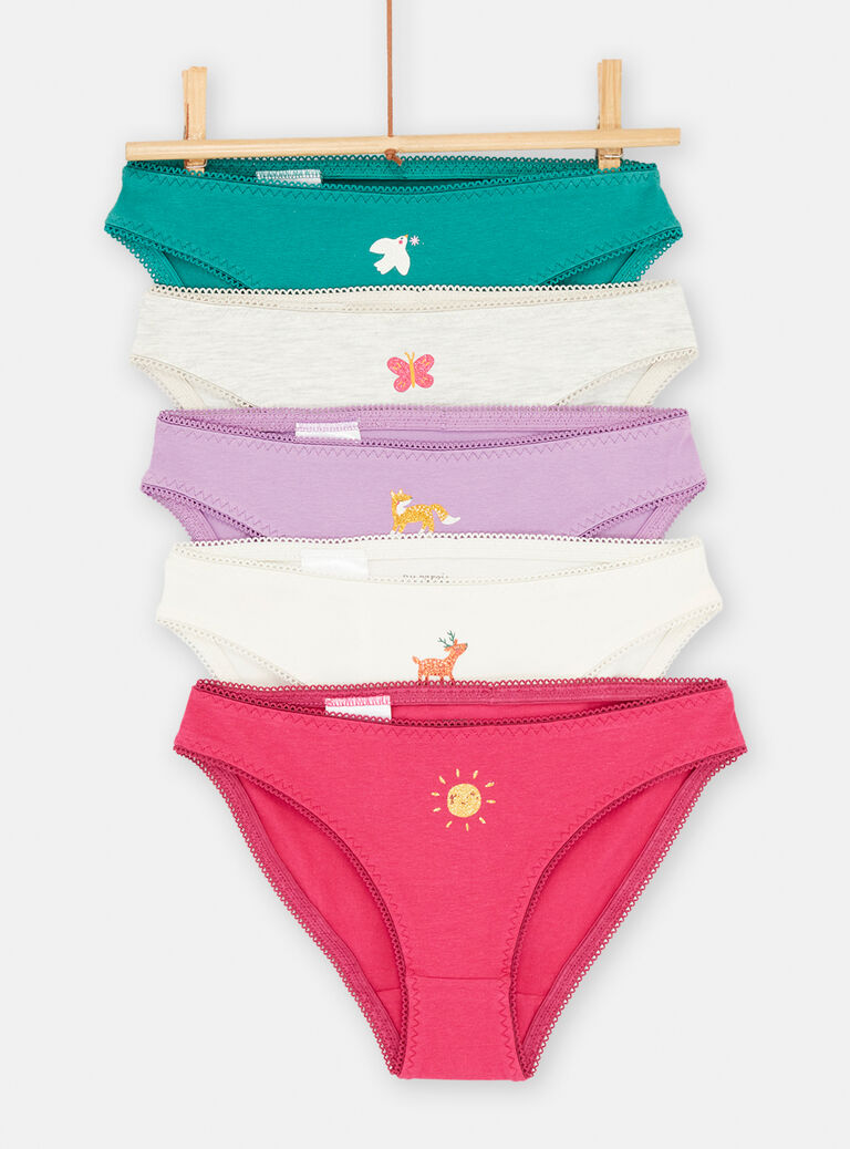 5 culottes violets et blancs à motif fantaisie