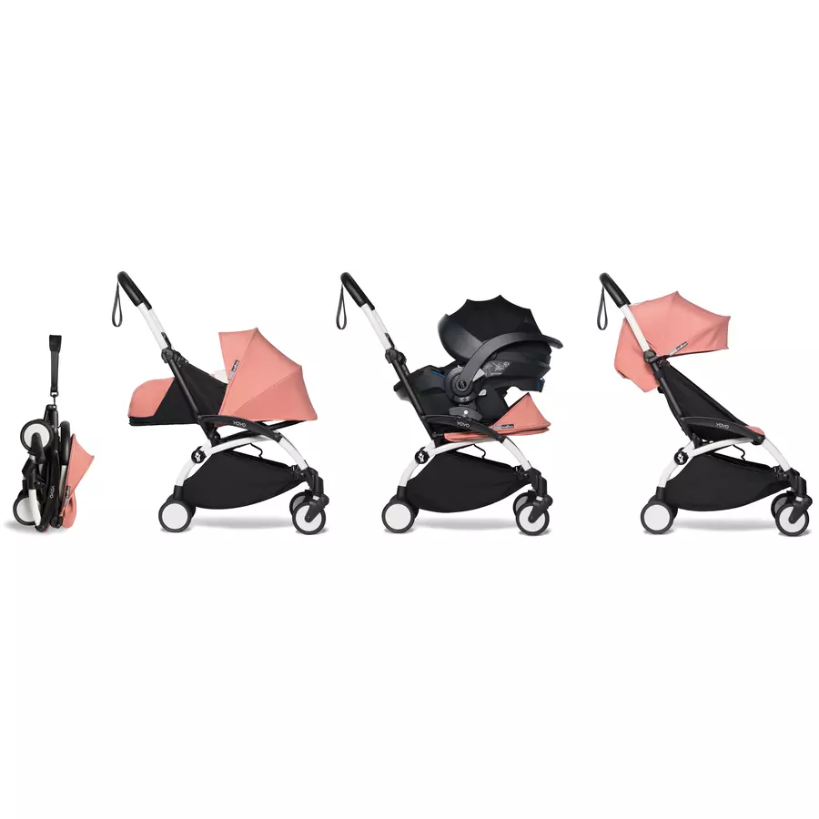 BABYZEN Kinderwagen YOYO2 6+ White mit Textilset Ginger und Backpack YOYO Black