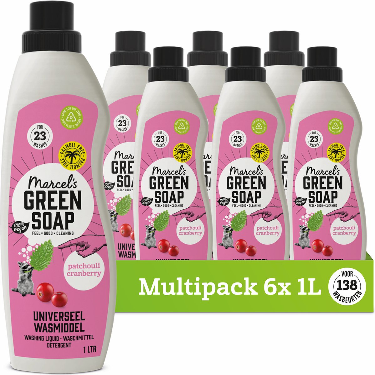 6x Marcel’s Green Soap Wasmiddel Universeel Patchouli & Cranberry (1000 ml)