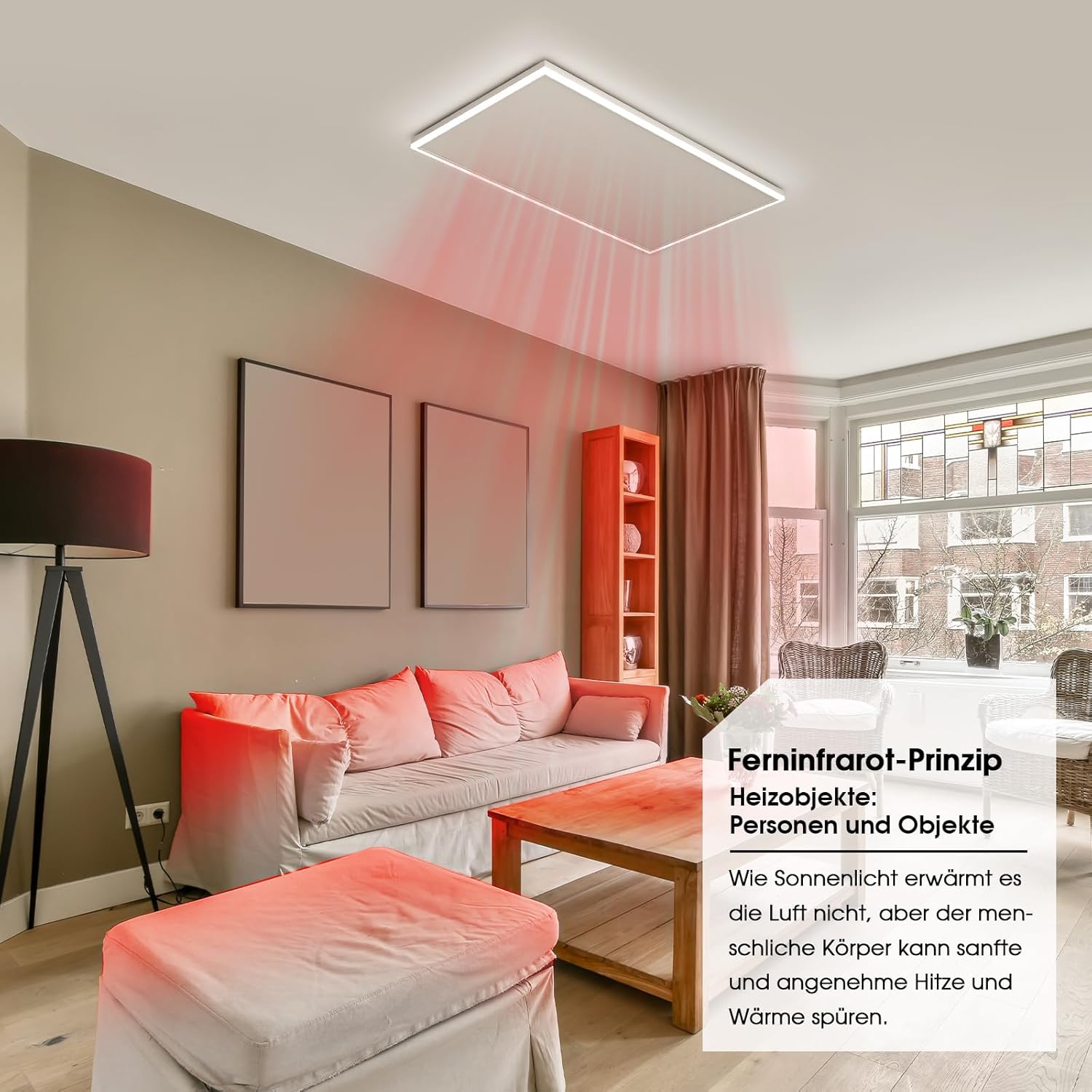 Infrarotheizung Deckenmontage 400 Watt, Infrarot Deckenheizung mit LED Licht Beleuchtung, Infrarotheizung Decke mit Thermostat Fernbedienung, Elektroheizung Heizplatte Heizpaneel Heizkörper 65,5x63cm