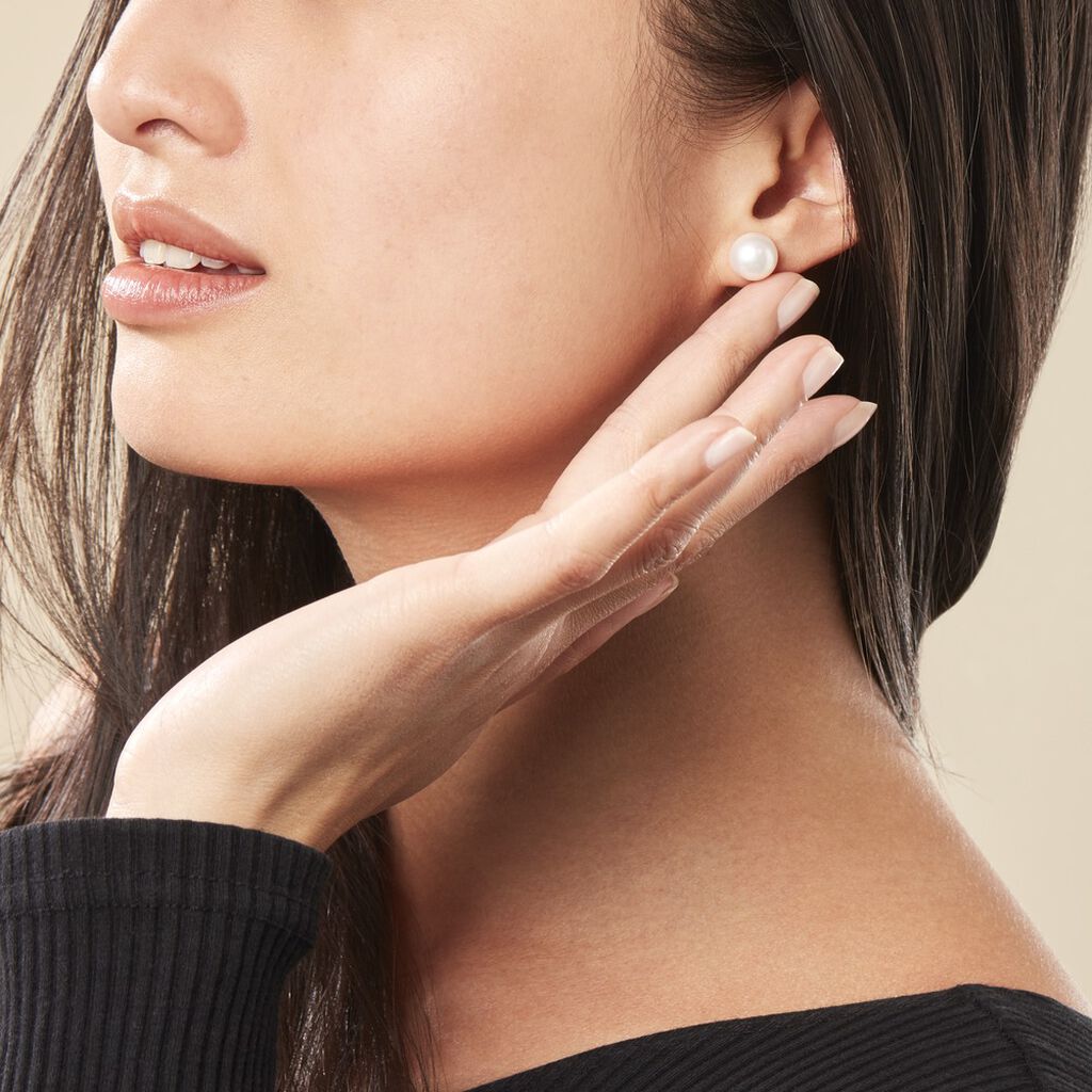 Boucles D'oreilles Puces Ursulina Or Jaune Perle De Culture
