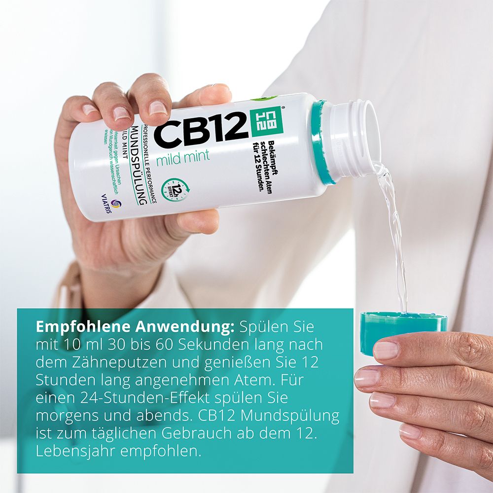 CB12 Mundspülung Mild: Mundwasser mit Zinkacetat & Chlorhexidin, gegen schlechten Atem & Mundgeruch