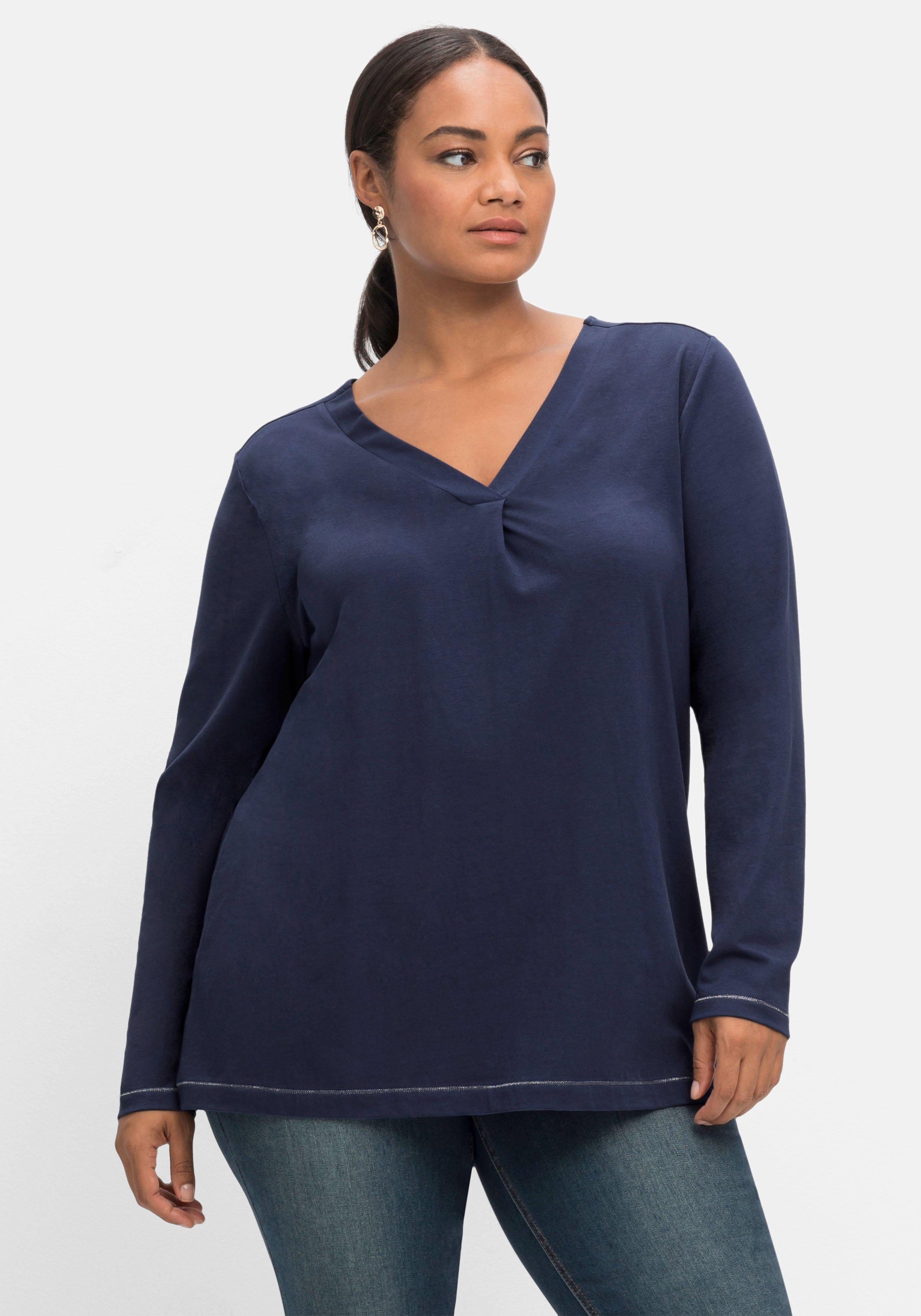 Langarmshirt in A-Linie, mit Falte vorn und Effektgarn