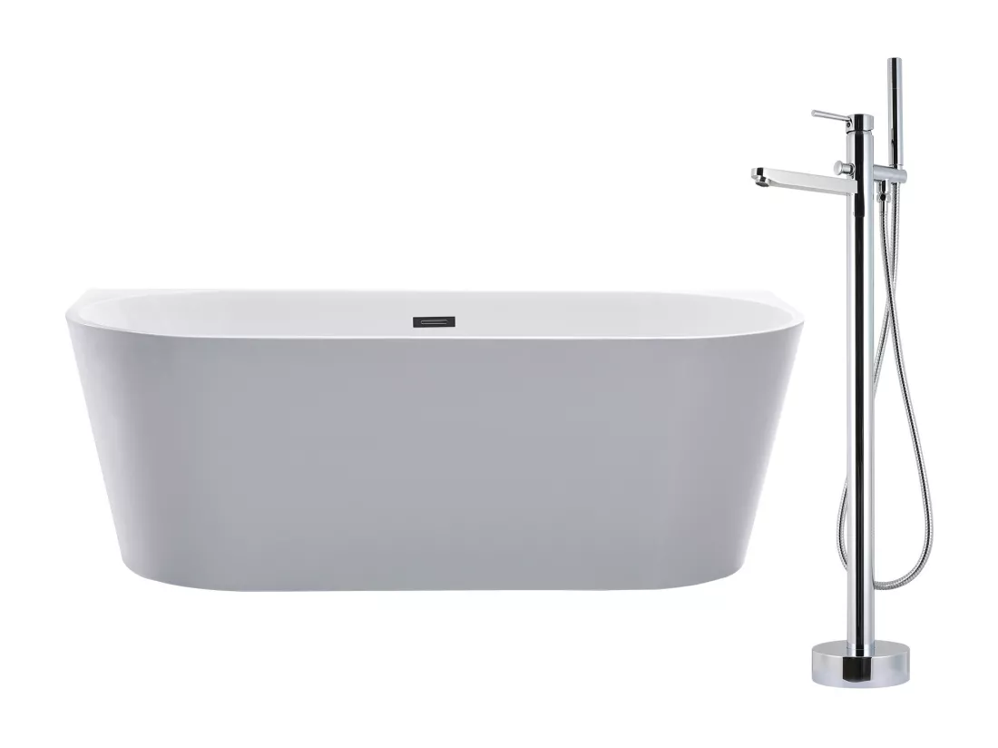Ensemble baignoire semi îlot blanche 245L + robinet mitigeur sur pied DIVINA