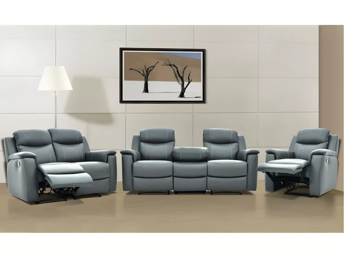 Canapés 3 places 2 places et un fauteuil relax EVASION en cuir - Gris