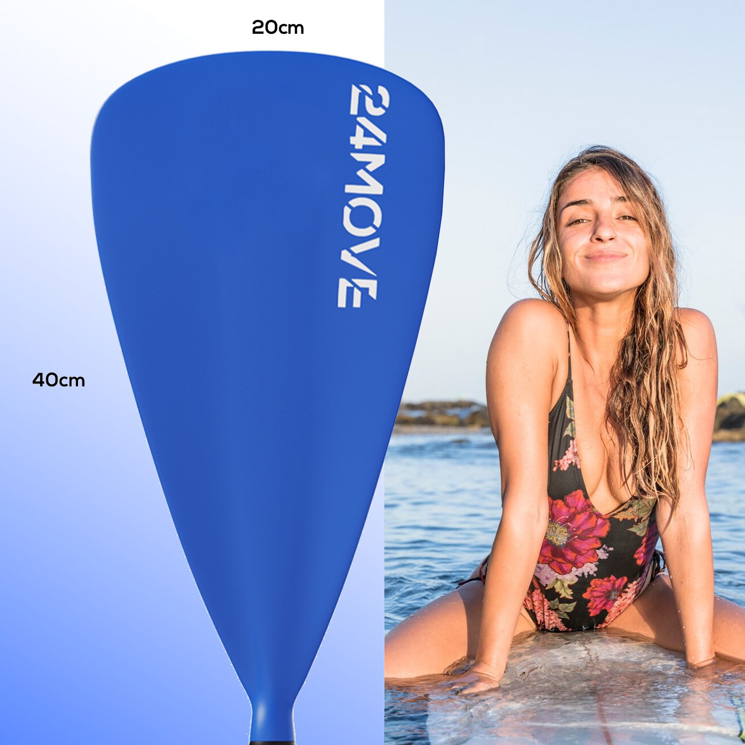 24MOVE® Paddel Einzelpaddel Stechpaddel für SUP Stand Up Board, Kajak, Leicht aus Aluminium 210cm, verstellbar blau