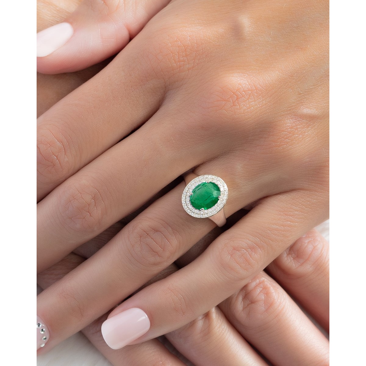 Bague d'Emeraude et Diamants en Argent 925 de 3.82grs | Bijoux Précieux et Uniques