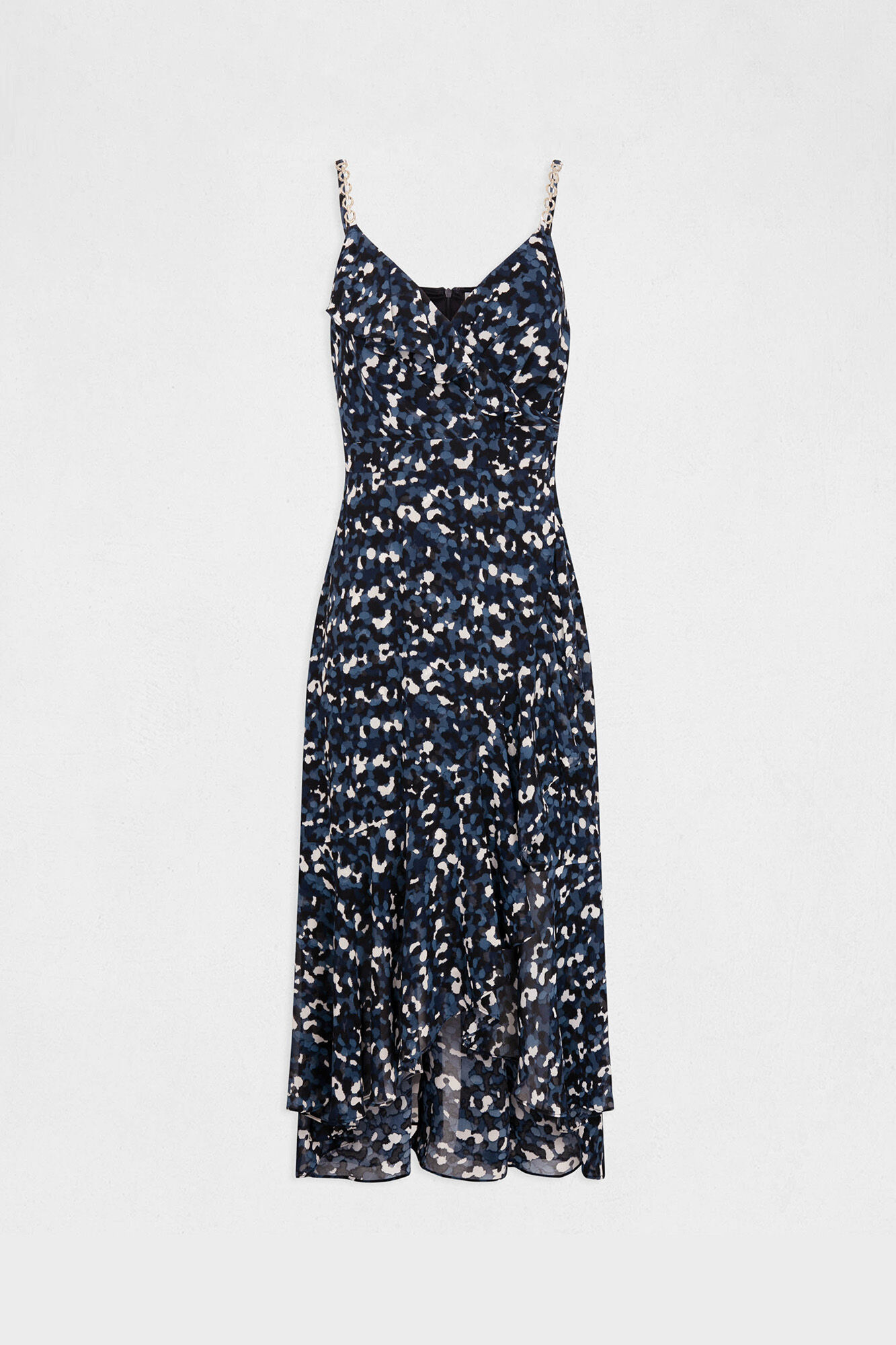 Vestido maxi estampado com modelagem evasê - Estampa azul