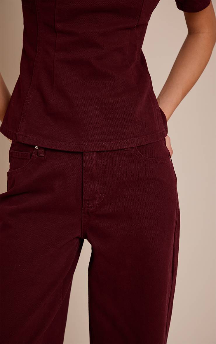 Deep Burgundy Jean Droit Taille Mi-haute Bordeaux Foncé