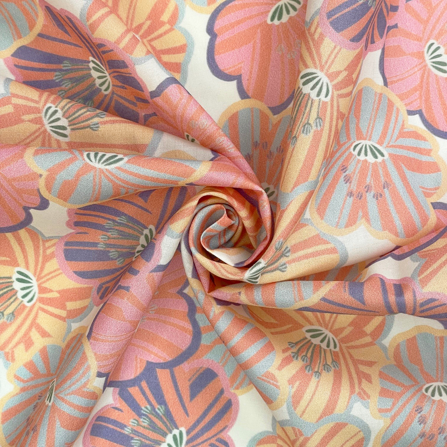 Coupon Tissu 50 Cm Ex2540 Anemones Rayées Pastel