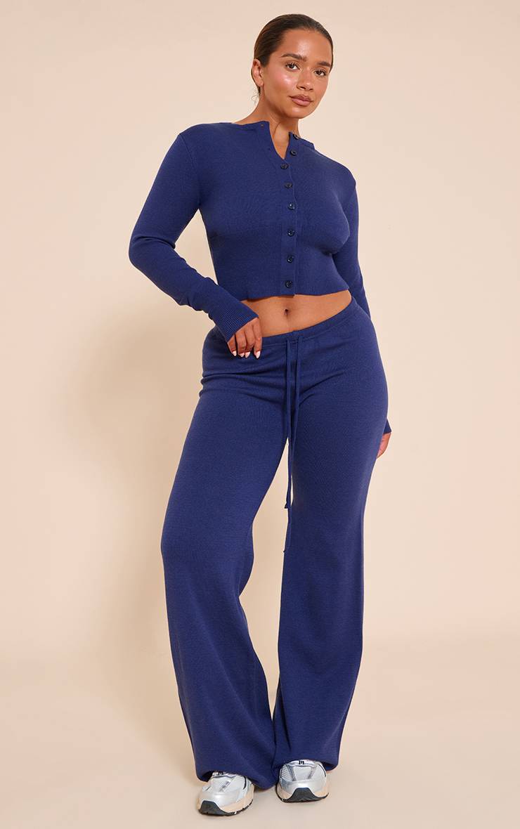 Bleu Marine Cardigan Côtelé Large À Boutons En Maille Shape