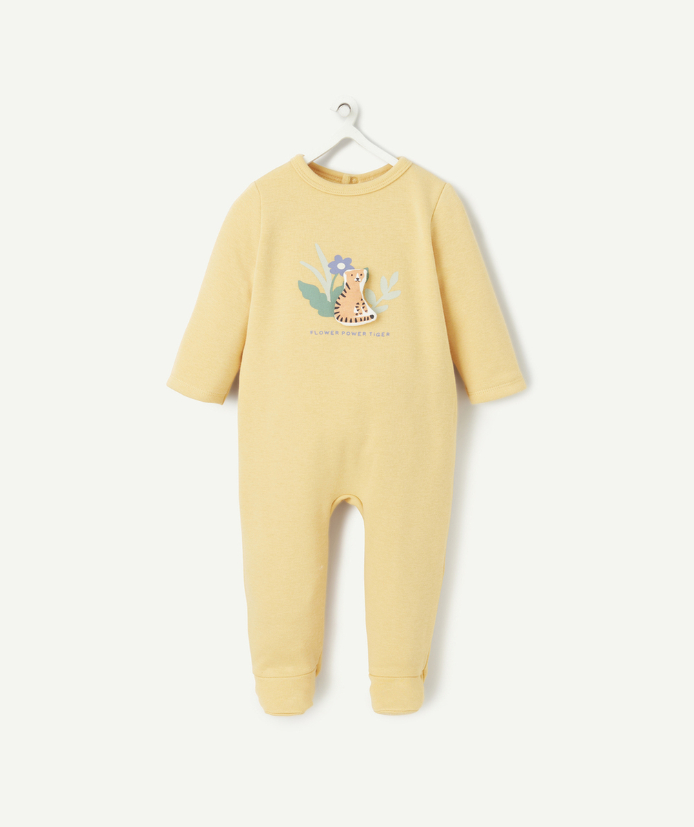 DORS-BIEN BÉBÉ EN FIBRES RECYCLÉES JAUNE AVEC TIGRE EN RELIEF