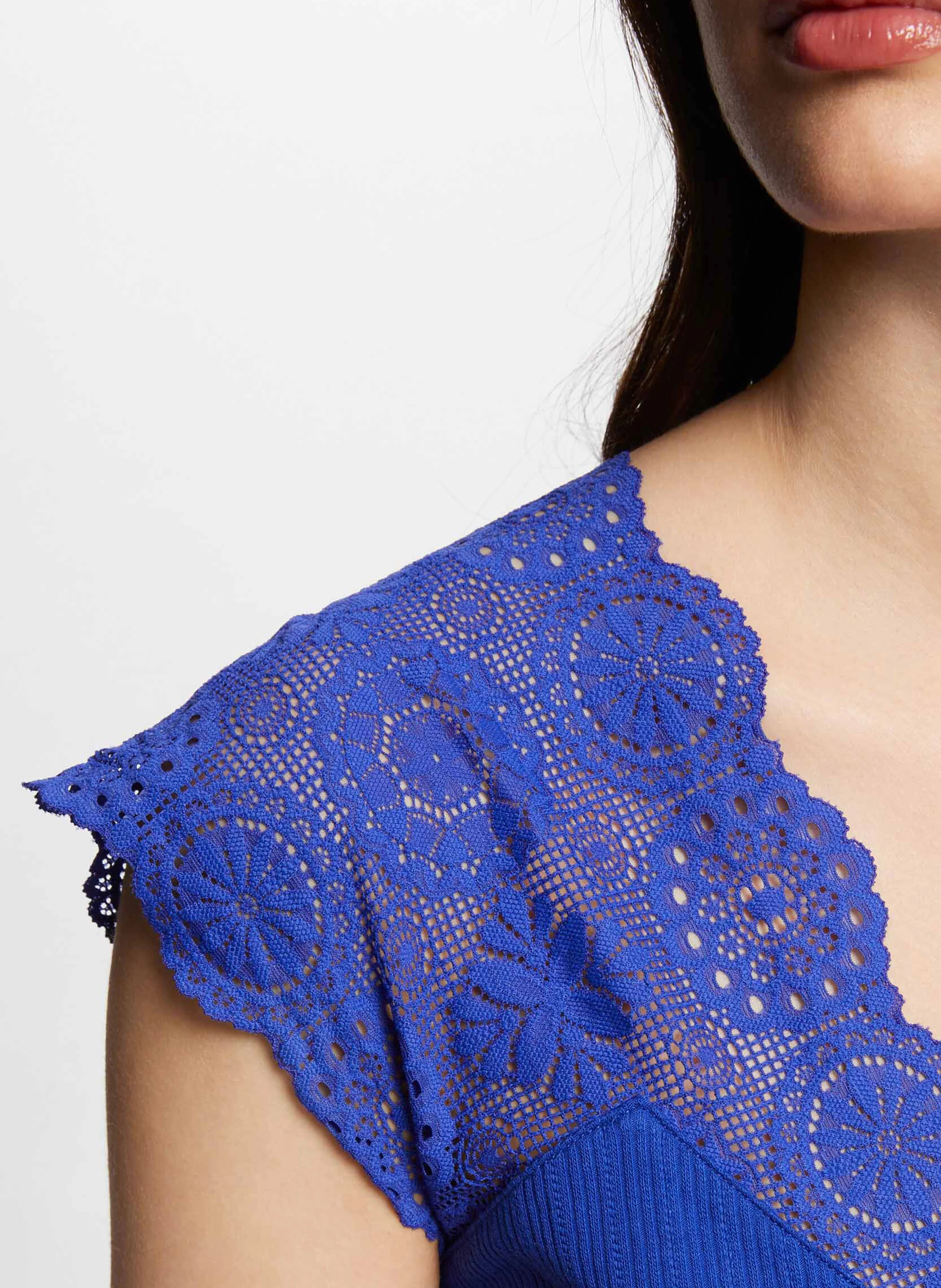 DELOR - Tee-shirt col V en coton mélangé | Bleu