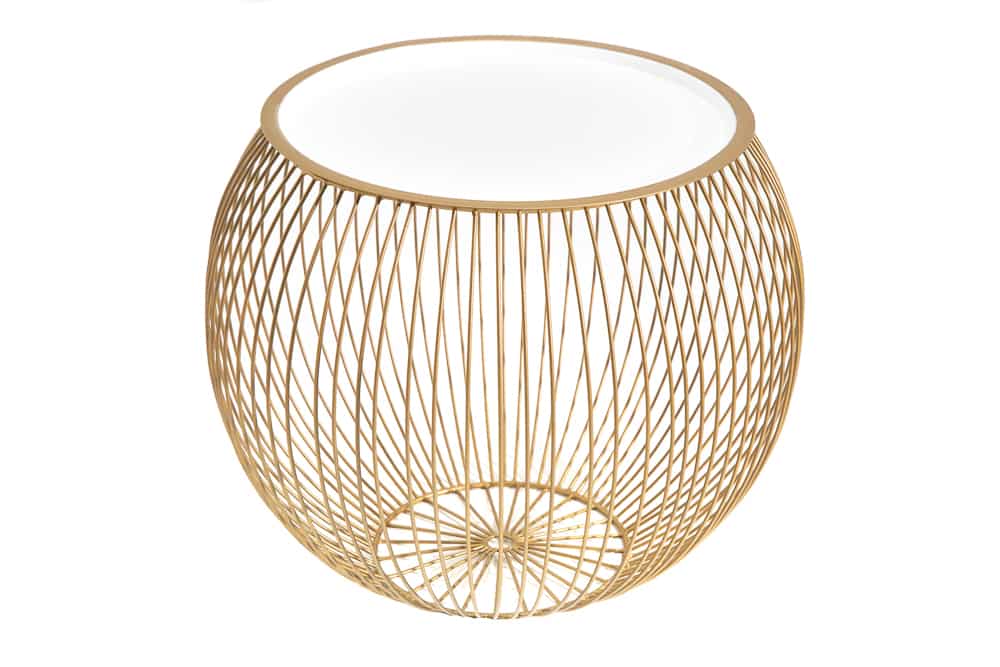 Runder Couchtisch STORAGE 40cm gold weiß Metall Tablett Beistelltisch mit Stauraum handmade