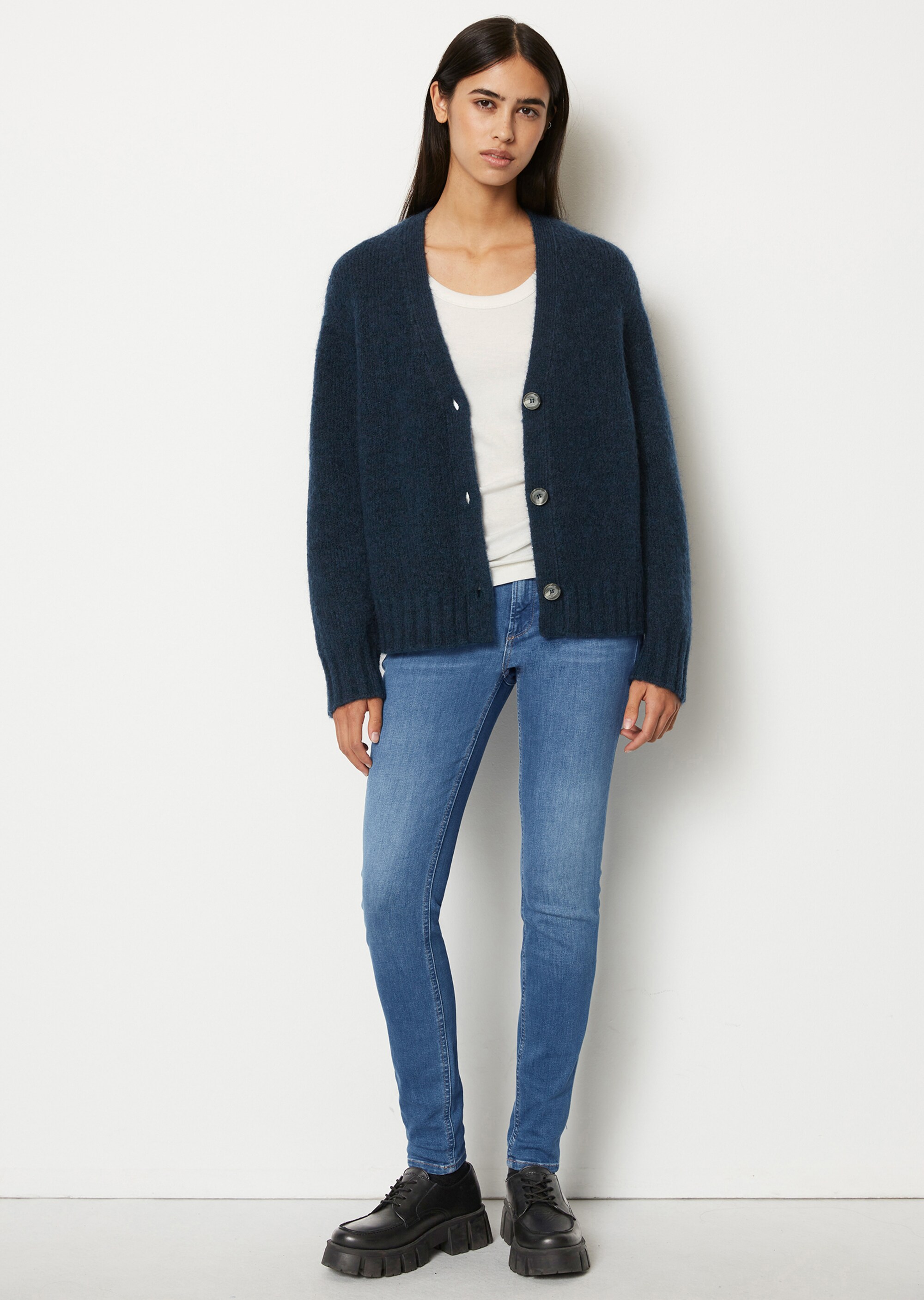 V-Neck-Cardigan relaxedaus kuscheligem Schurwolle-Mohair-Mix