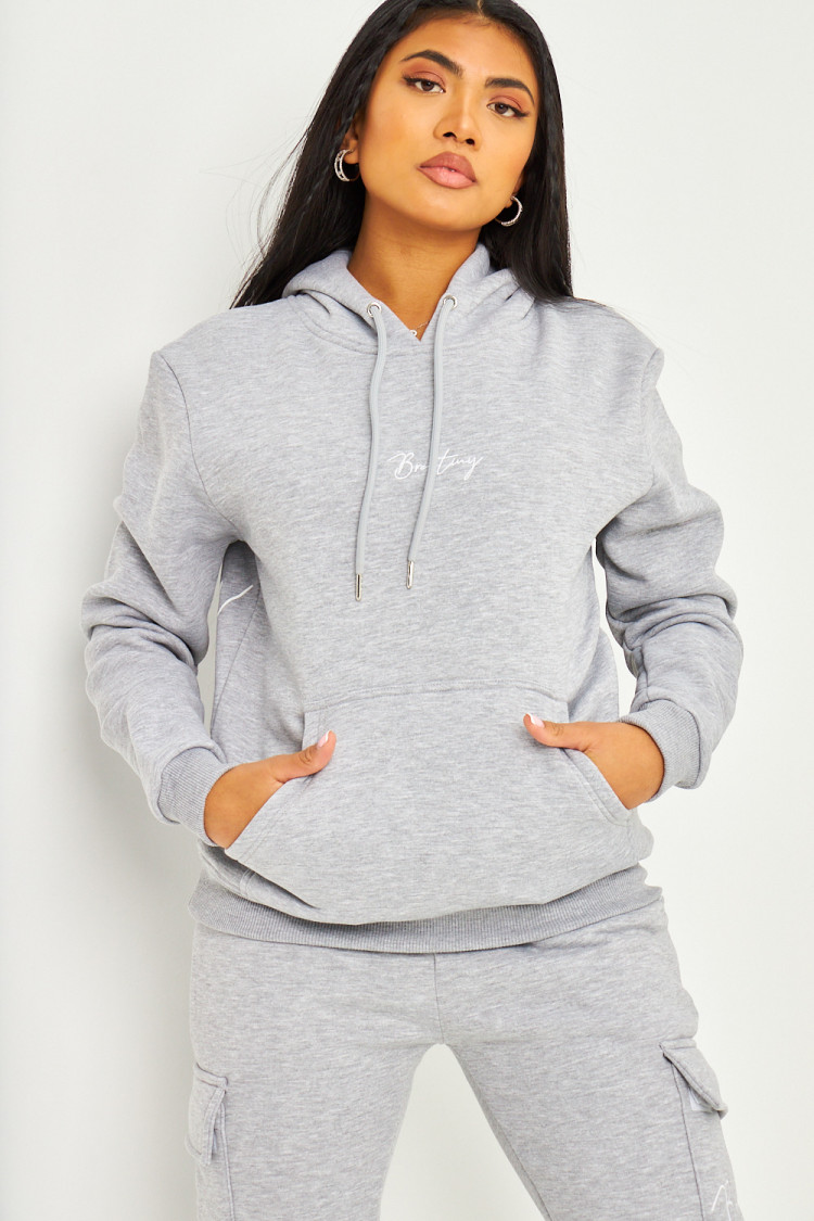 Sweat à capuche gris inscription Brentiny