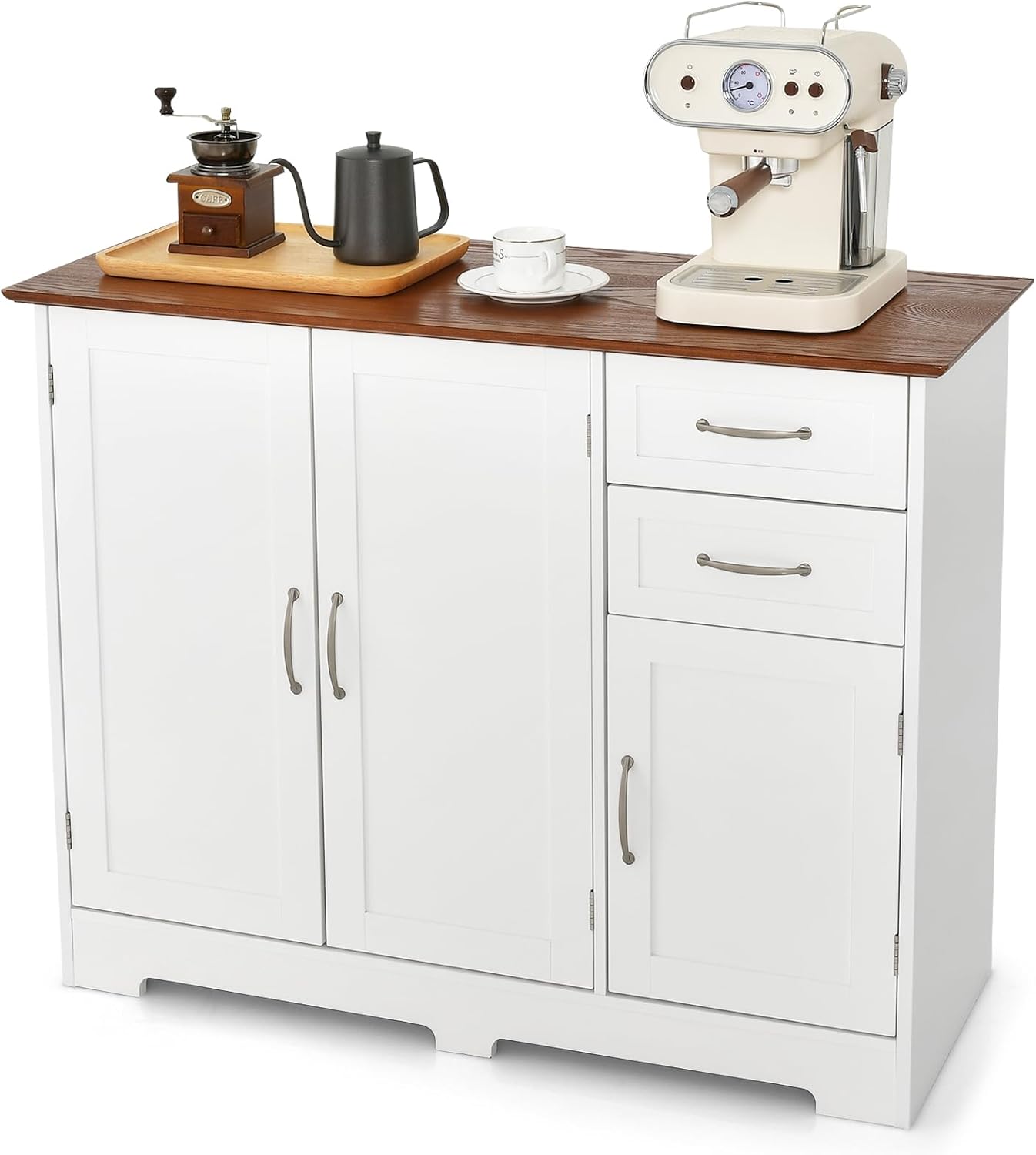 COSTWAY Sideboard weiß, Küchenschrank mit Arbeitsplatte 100 x 40cm, Buffetschrank mit Türen & Schubladen & verstellbaren Ablagen, Kücheninsel für Küche, Esszimmer (Weiß)