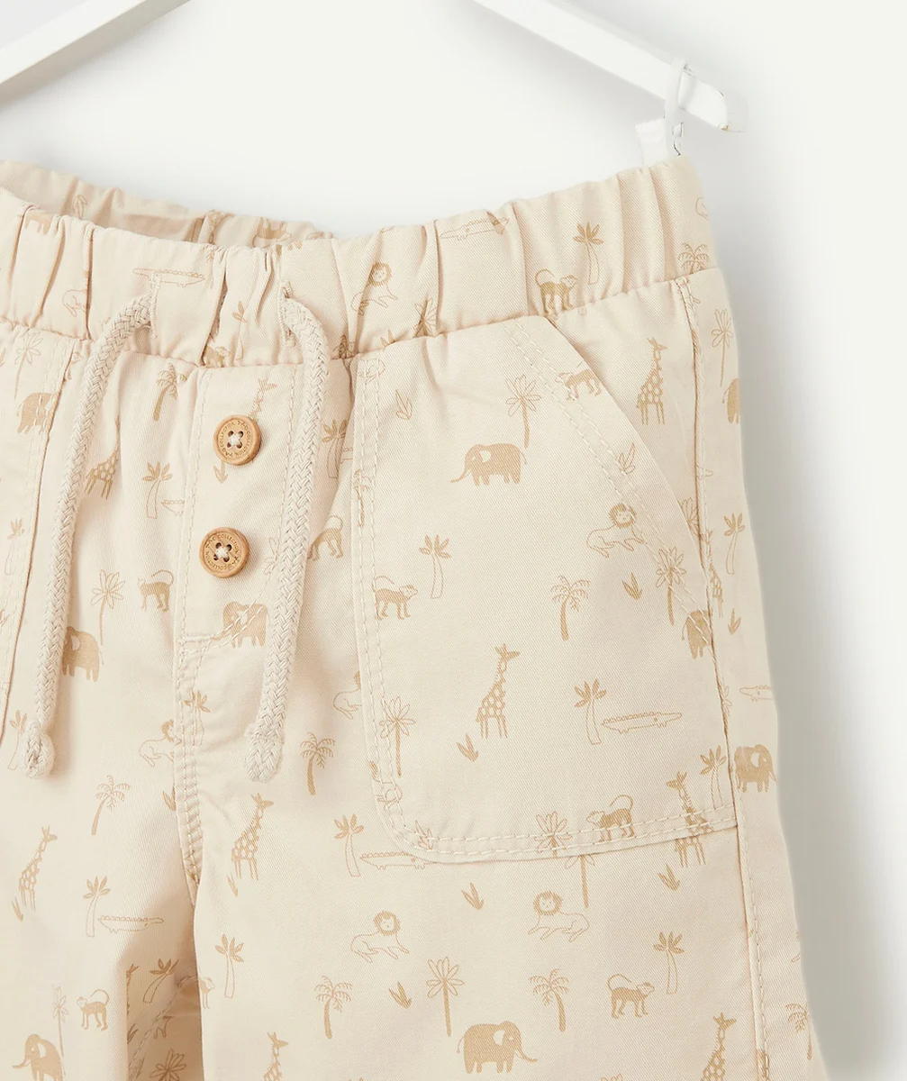 BERMUDA BÉBÉ GARÇON BEIGE IMPRIMÉ TROPICAL EN COTON