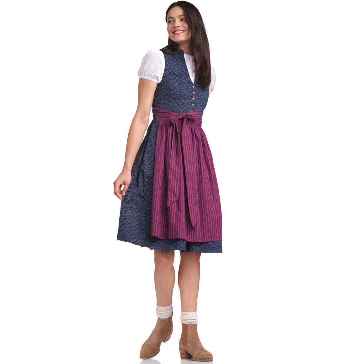 Gina Benotti Damen Dirndl mit Allover-Muster navy / bordeauxrot