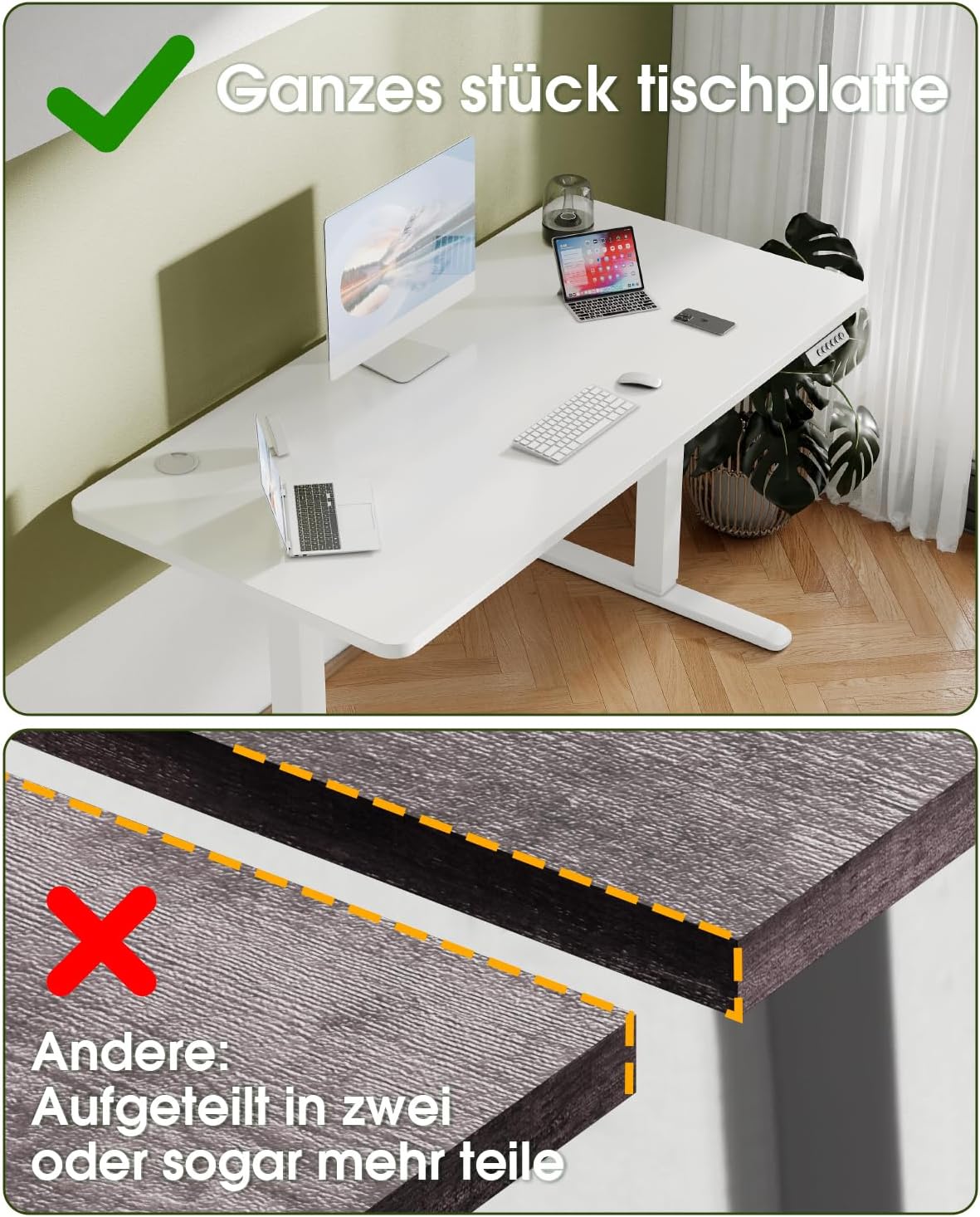 Flamaker Höhenverstellbarer Schreibtisch Ganze Tischplatte 140 x 60 cm, Schreibtisch Höhenverstellbar Elektrisch mit Memory Steuerung, Gaming Tisch mit Sitzende Erinnerung und USB-Aufladung (Weiß)