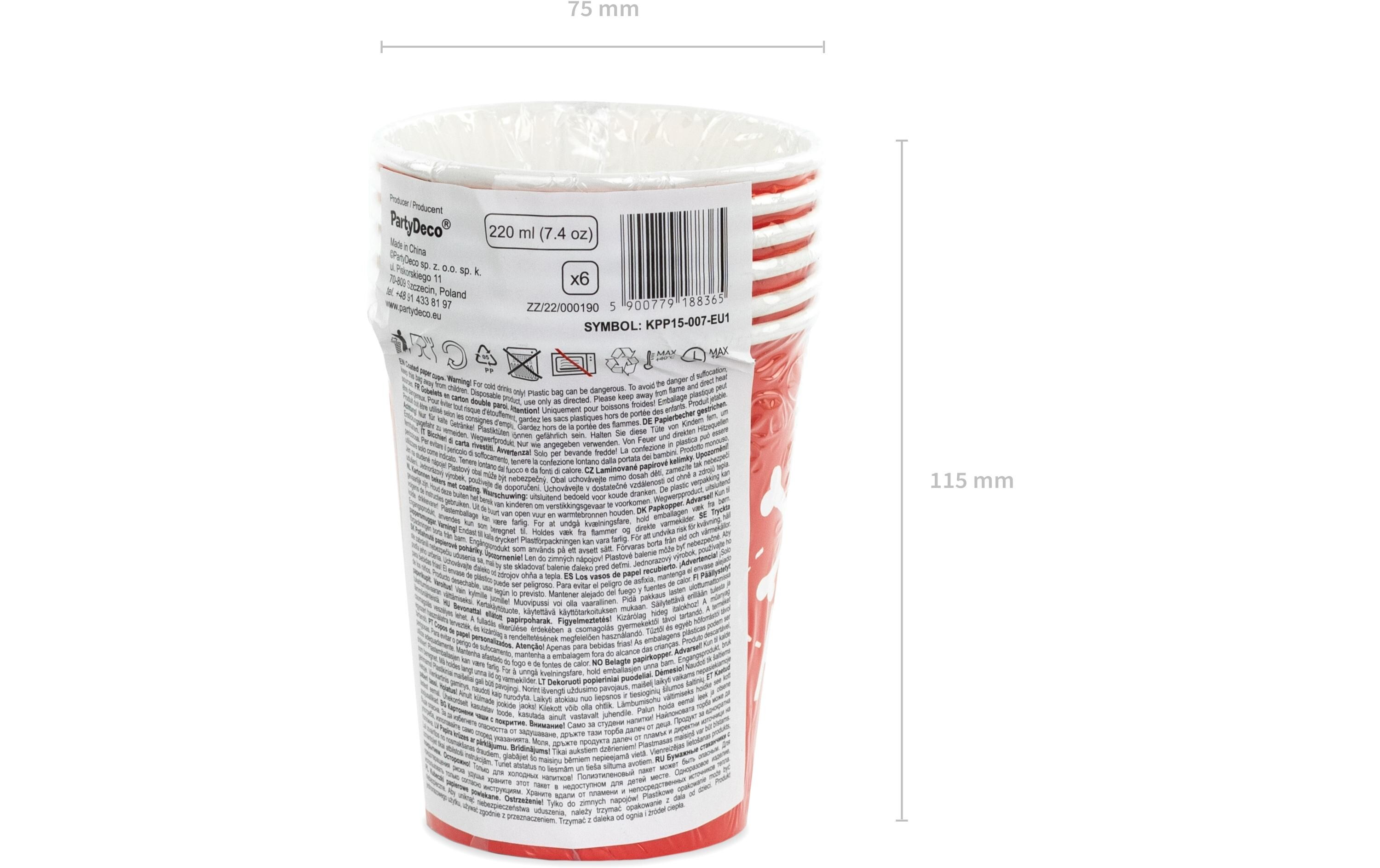 Einwegbecher Piraten 220 ml, 6 Stück, RotPappbecher für Partys