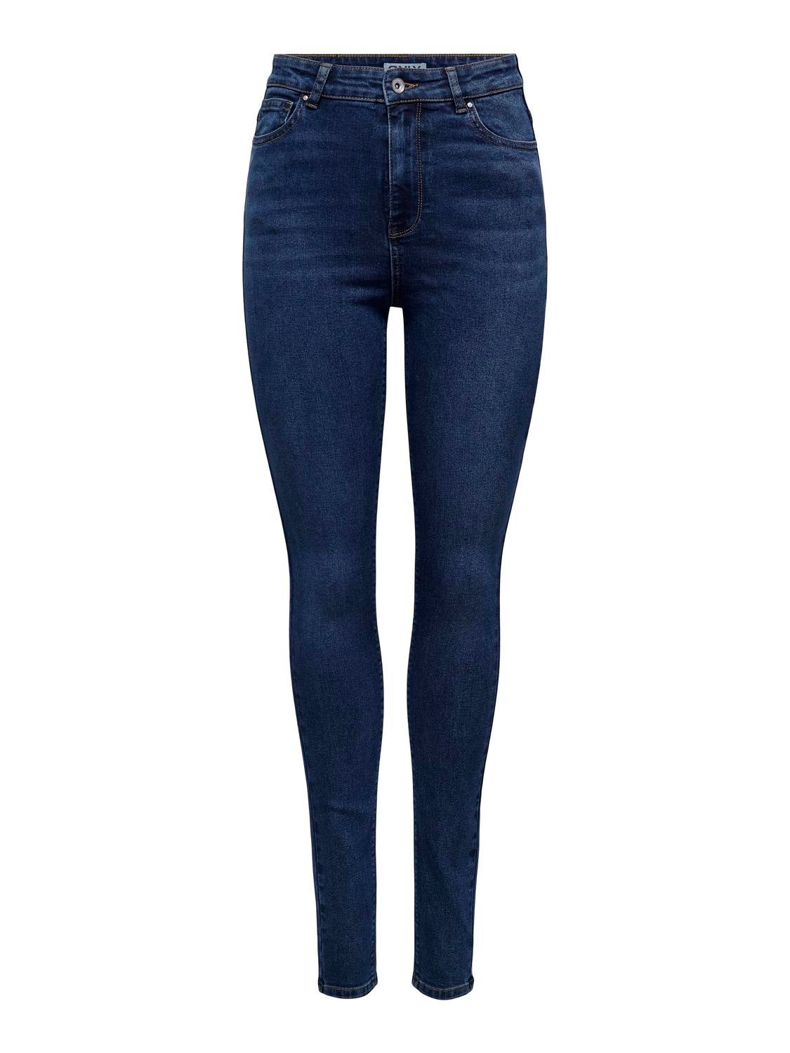 ONLLUNA Hohe Taille Skinny Fit Jeans Dark Medium Blue Denim