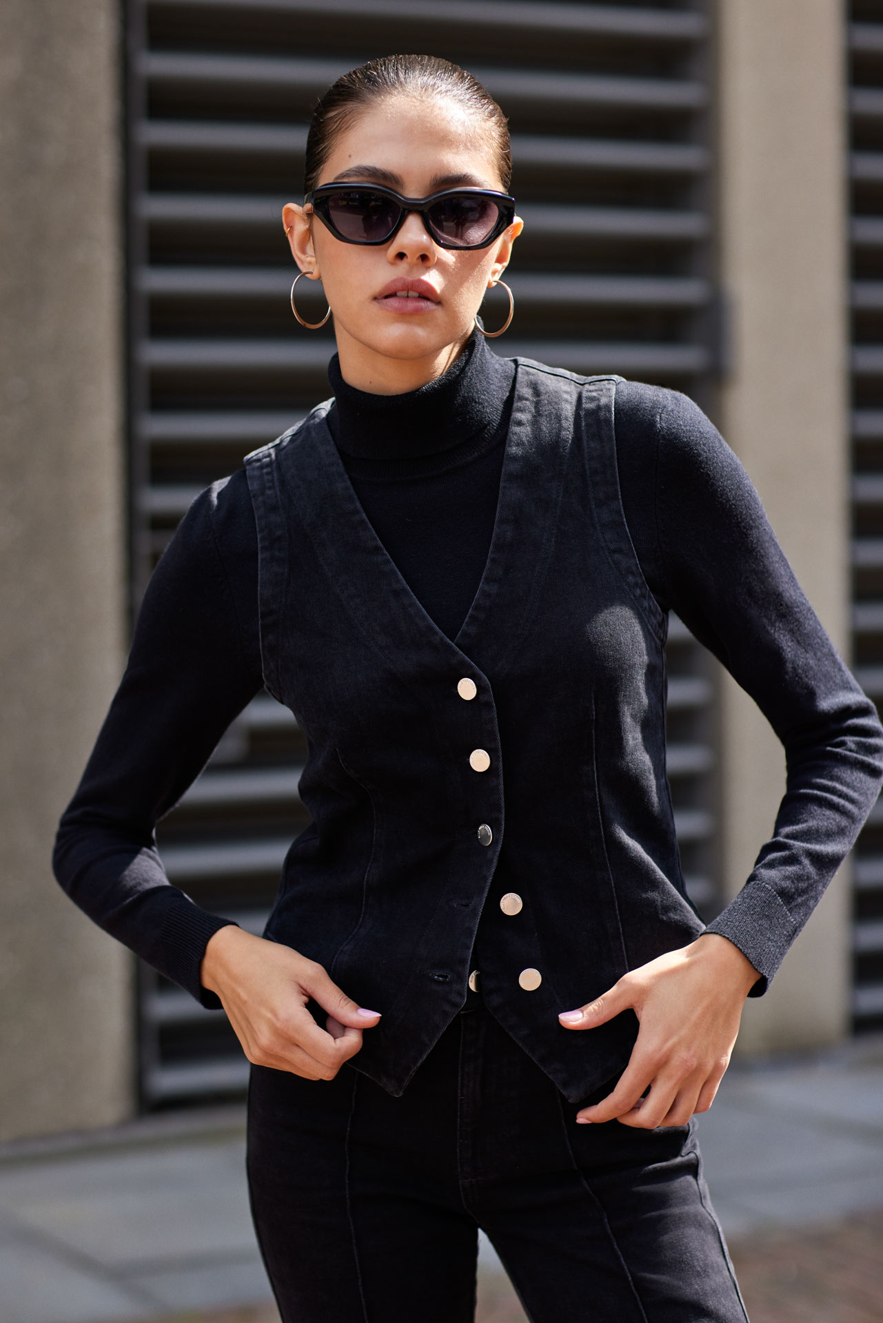 denim gilet Blue Ridge Zwart
