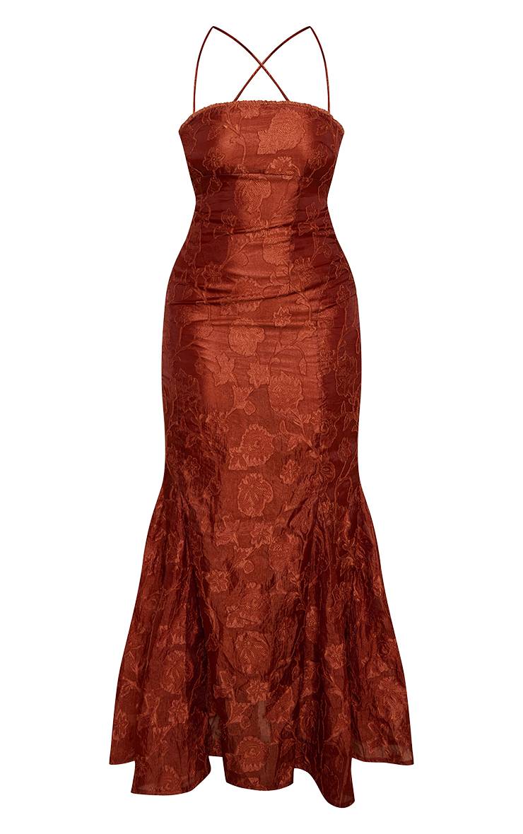 Châtaigne Robe Maxi Texturée À Dos Lacé