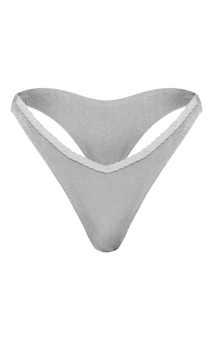 Bleu Pâle Bas De Bikini Tanga À Détails De Bretelles Tressées Effet Scintillant
