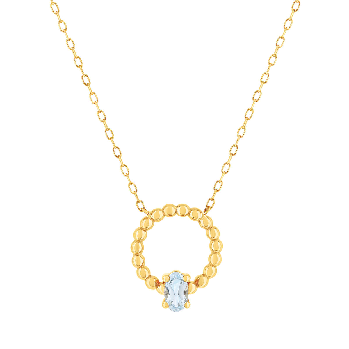 Collier or 375 jaune topaze bleue 43cm