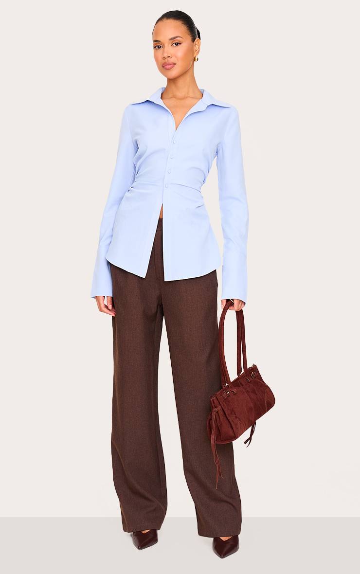 Bleu Clair Chemise Cintrée Asymétrique