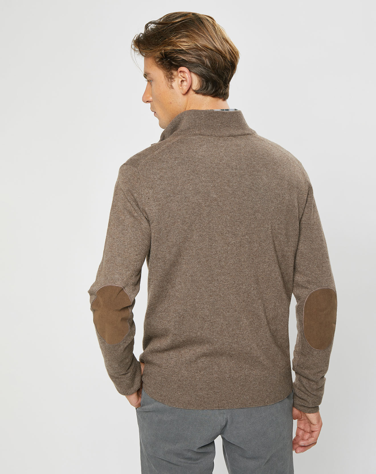 Hackett London Pull en Laine & Cachemire mélangés Zippé  Chiné marron clair