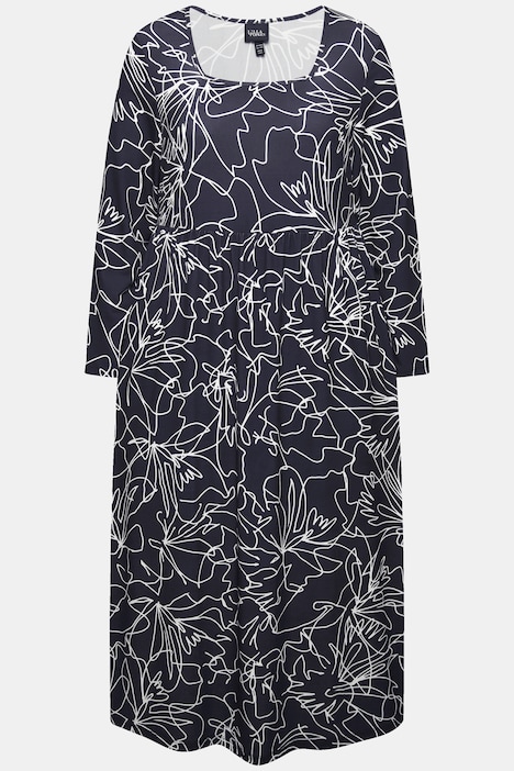 Jerseykleid, A-Linie, Carree-Ausschnitt, Langarm, Taschen