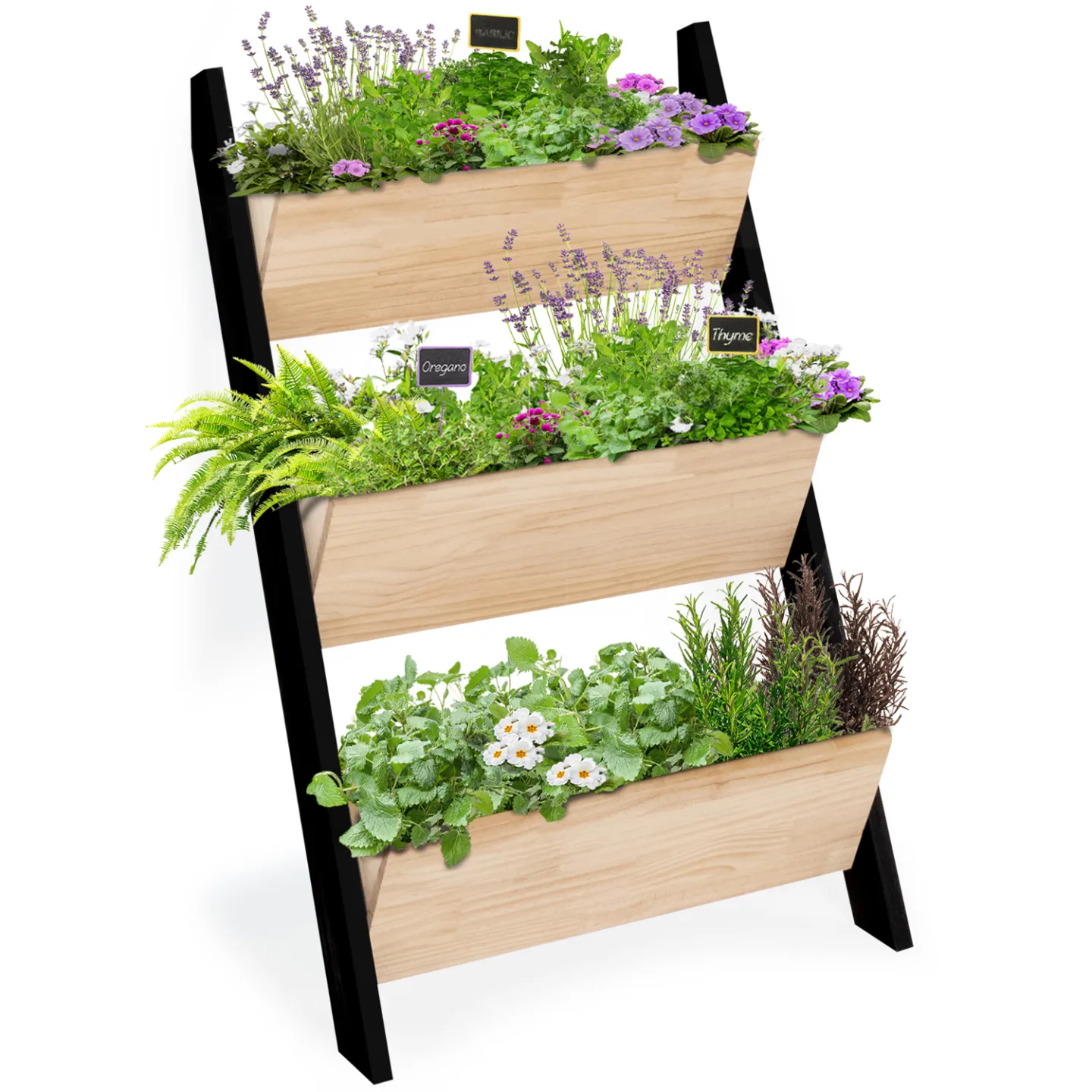 Jardinière échelle FREDDY 110 CM 3 bacs bois et noir potager pour jardin et balcon