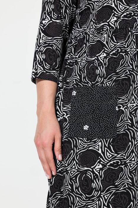Longshirt, A-Linie, Blumendruck, 3/4-Ärmel