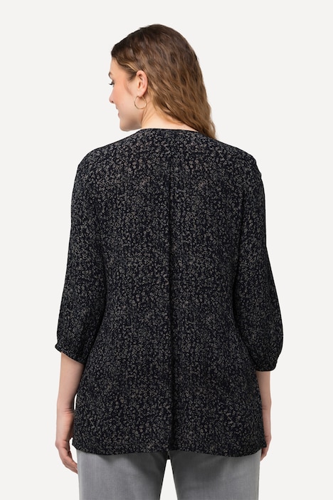 Smokbluse, Punkte, A-Linie, Rundhals, 3/4-Arm