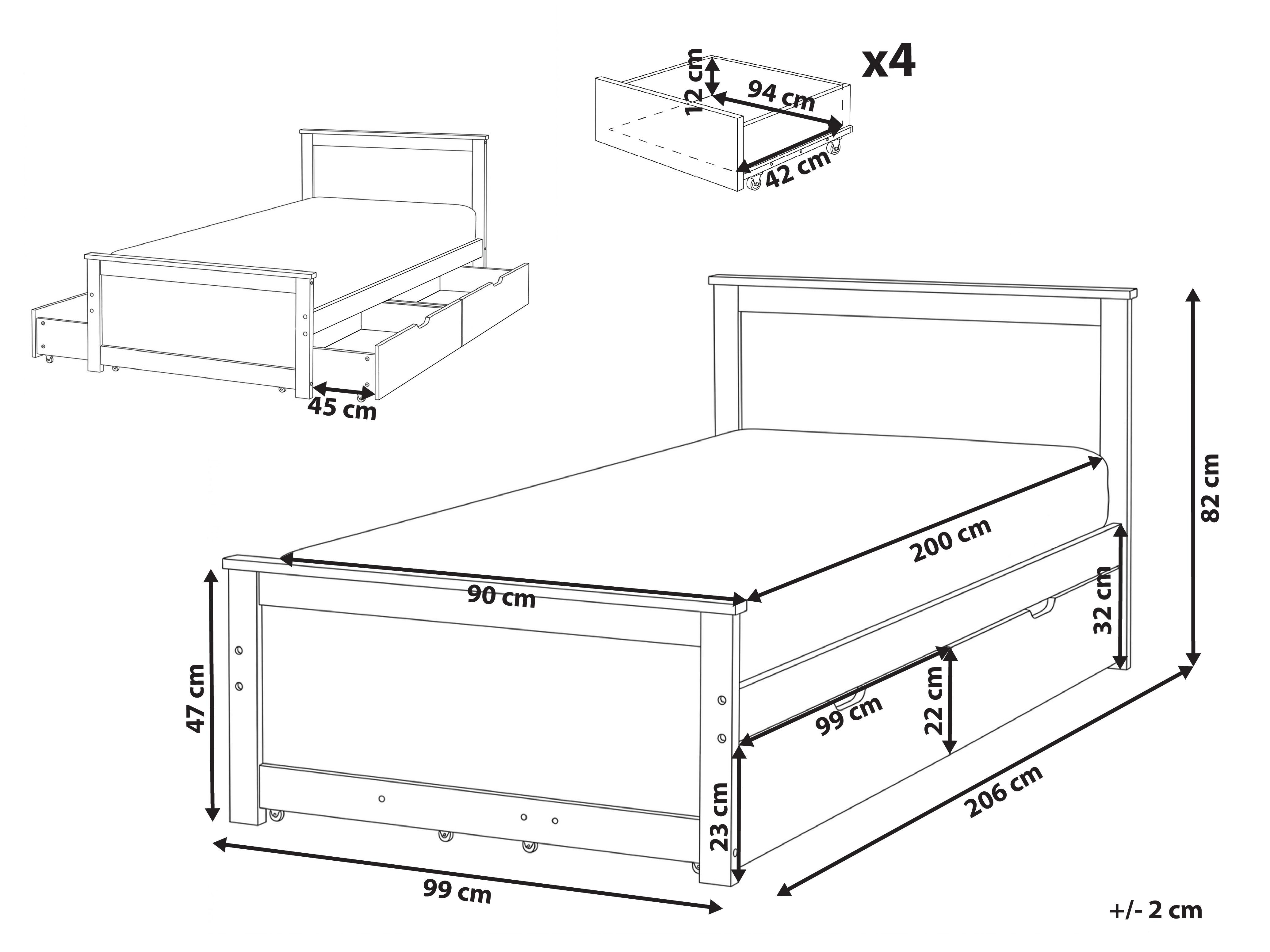 Bed met 4 lades Dennenhout DAUPHIN 90 x 200 cm Lichtbruin