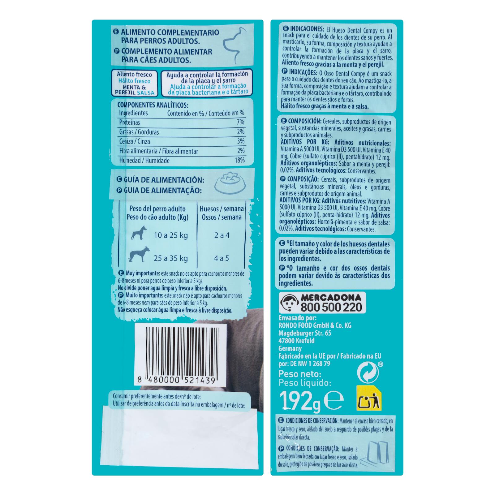 Compy Os dentaire pour chien adulte, saveur menthe et persil