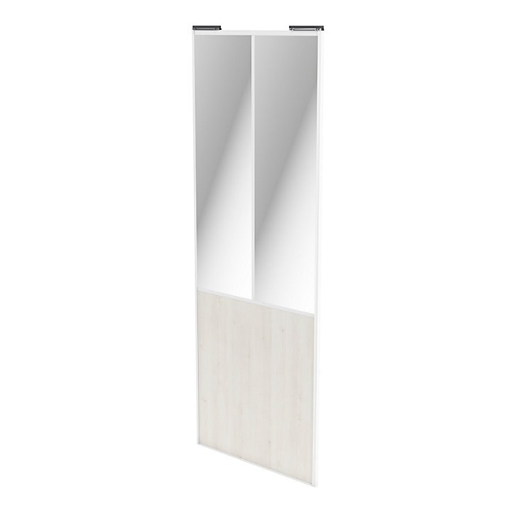 Porte de placard coulissante atelier bois nordique profil blanc GoodHome Arius H. 248,5 x L. 91.2 cm + amortisseurs