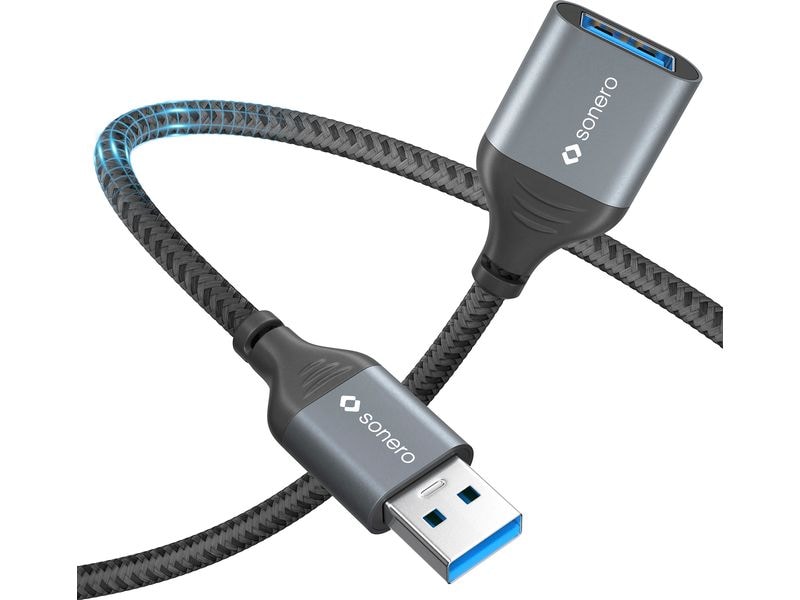 sonero USB 3.0-Verlängerungskabel USB A - USB A 3 m USB 3.0 Kabel – A/A Verlängerung – aluminium – space grey/schwarz - 0.50m