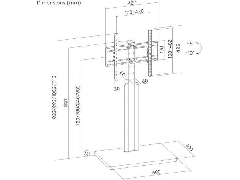PureMounts Standfuss PM-TVS-10 Schwarz Erstklassige Lösung für Bildschirme von 32 bis 65 Zoll