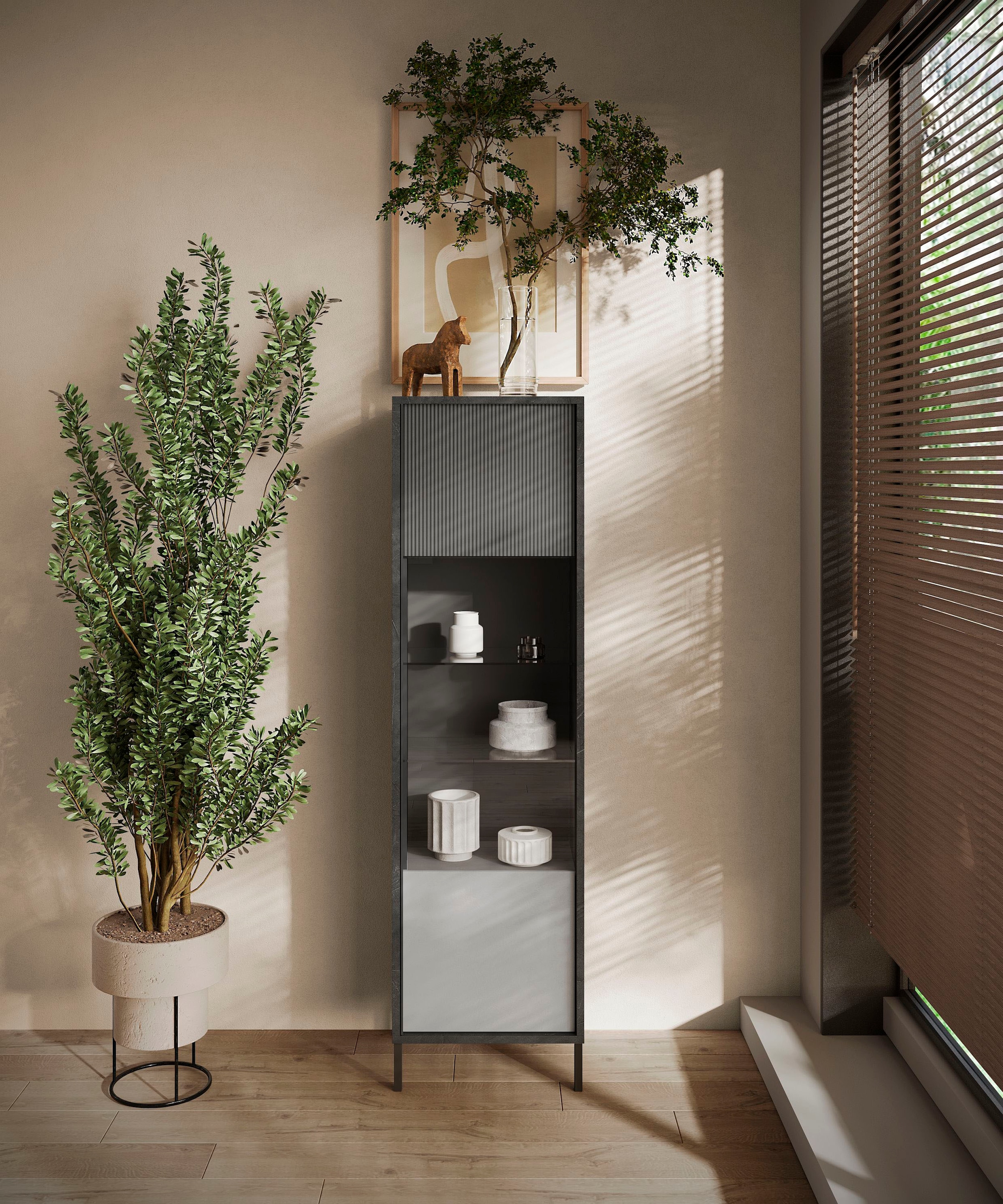 INOSIGN Vitrine »Everest Höhe 203 cm, Standvitrine mit 1 Tür« Hochschrank, Anrichte, Soft/Self Closing, Korpus 22 mm