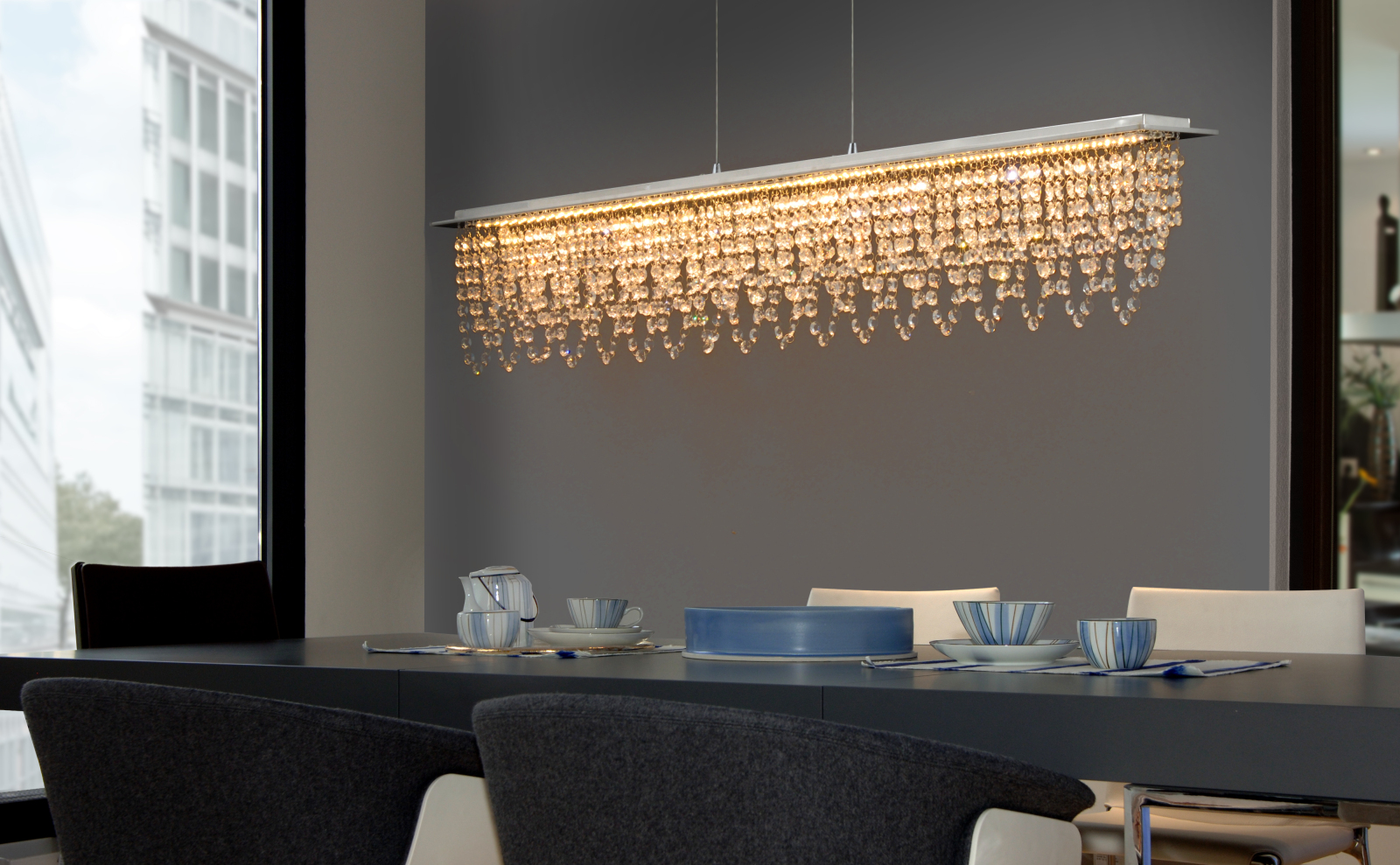 LED-Pendelleuchte DIAMOND - chrom - Kristallglas - dimmbar