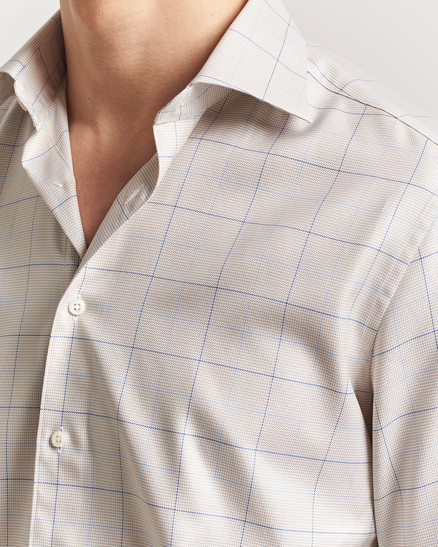 Stenströms Fitted Body Checked Houndstooth Shirt Taupe