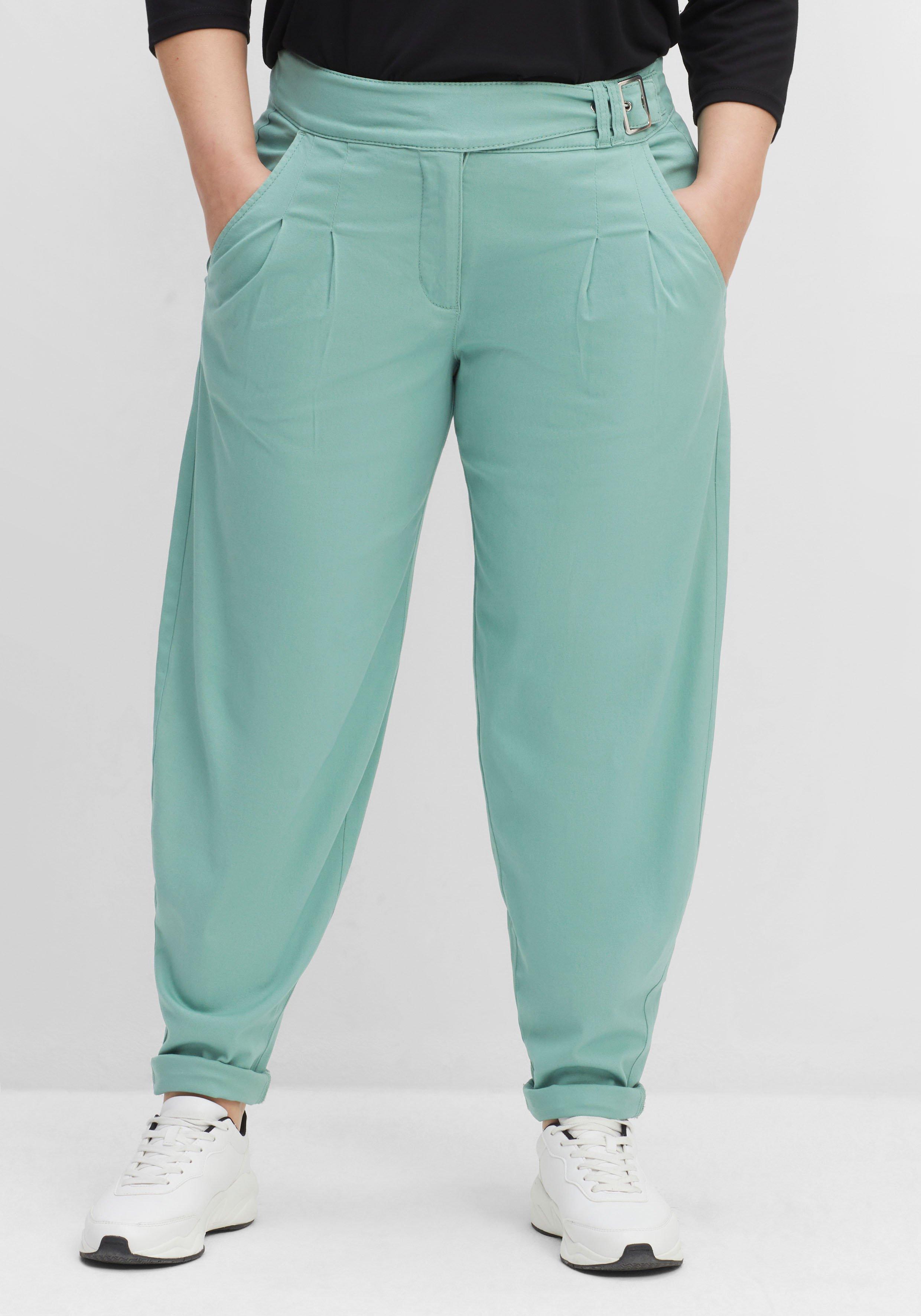 Twillhose OLIVIA mit Gürteldetail und Bundfalten