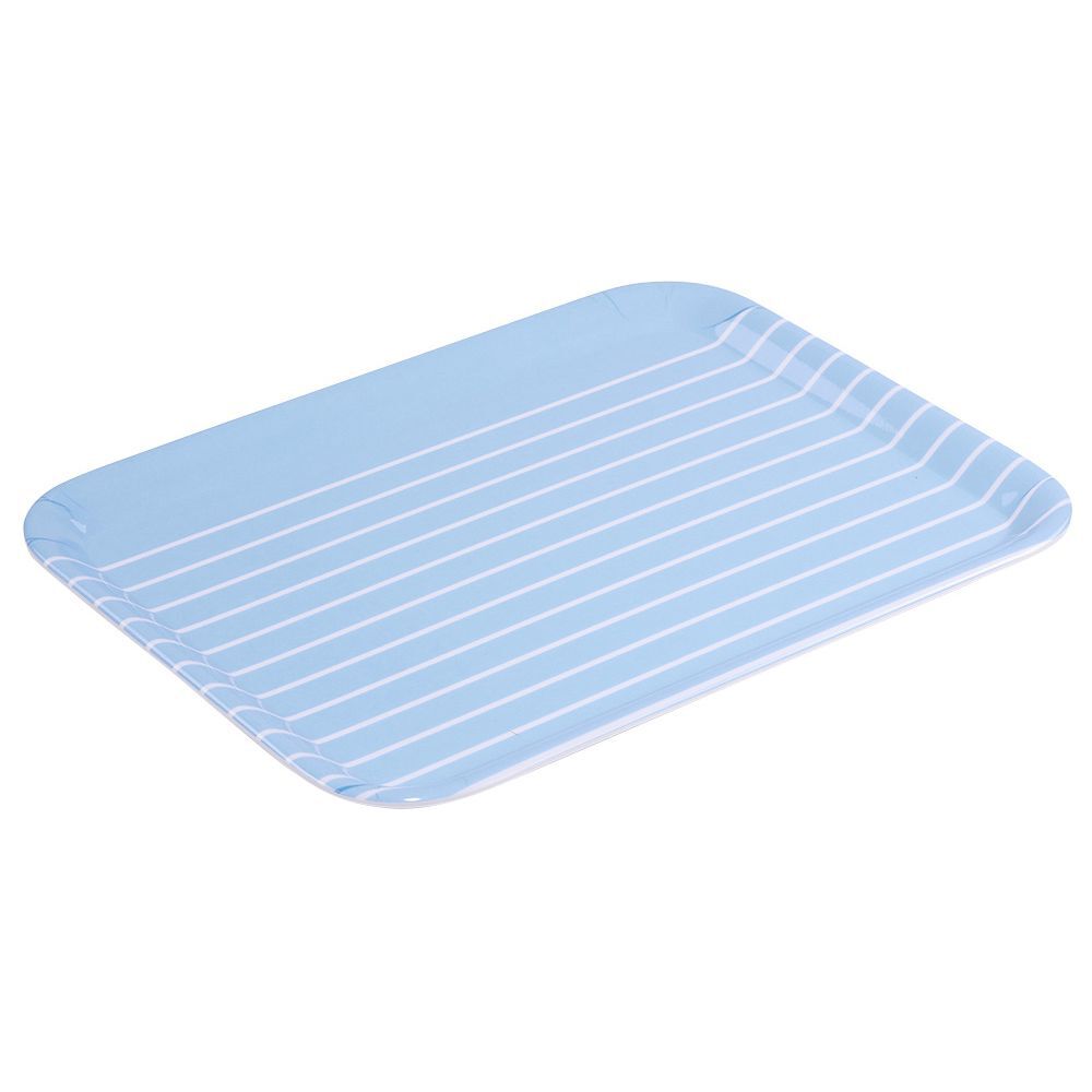 Plateau rectangulaire plastique rayure blanc et bleu 29x22cm